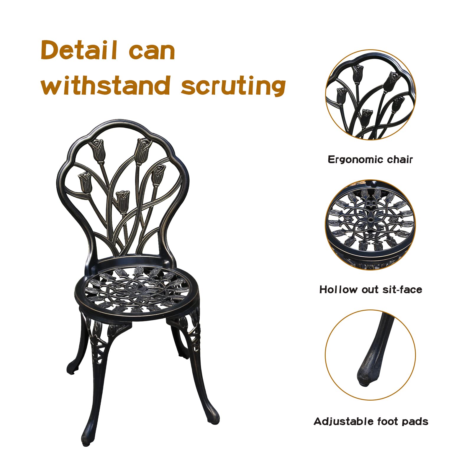 3-Piece Cast Aluminum Patio Bistro Set with Umbrella Hole