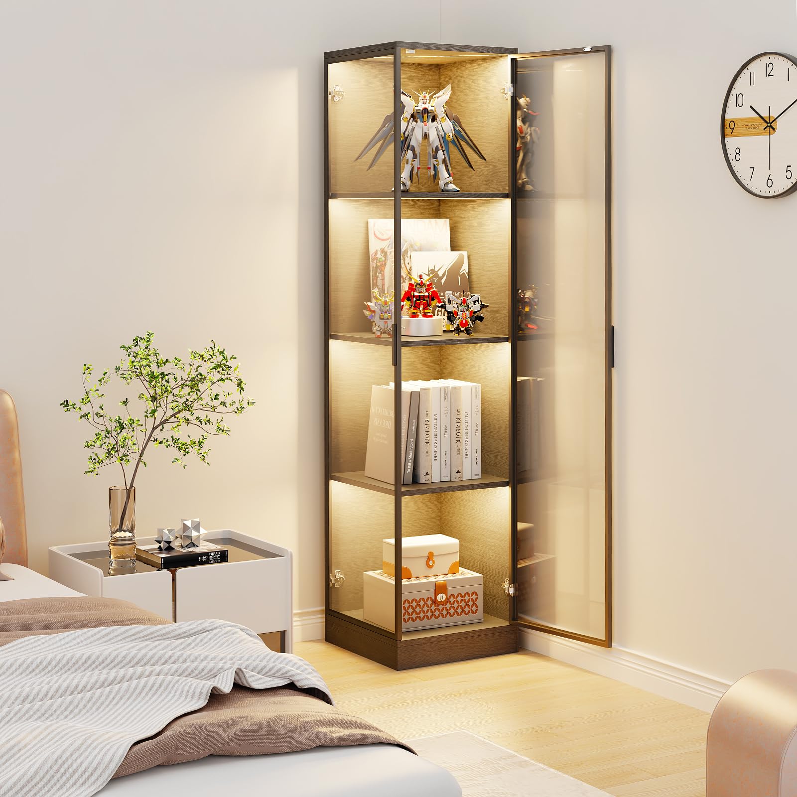 4-Tier Corner Display Cabinet with LED Lighting & Motion Sensor