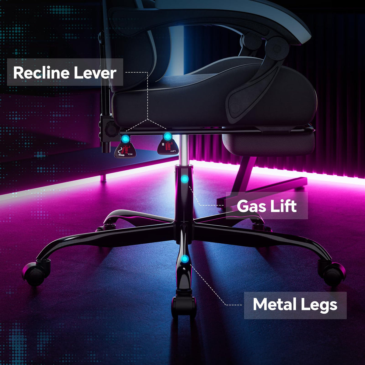 NIONIK Gaming Chair, Ergonomic Computer Chair with Footrest and Lumbar Support, Height Adjustable Game Chair with 360°-Swivel Seat and Headrest and for Office or Gaming Blackwhite