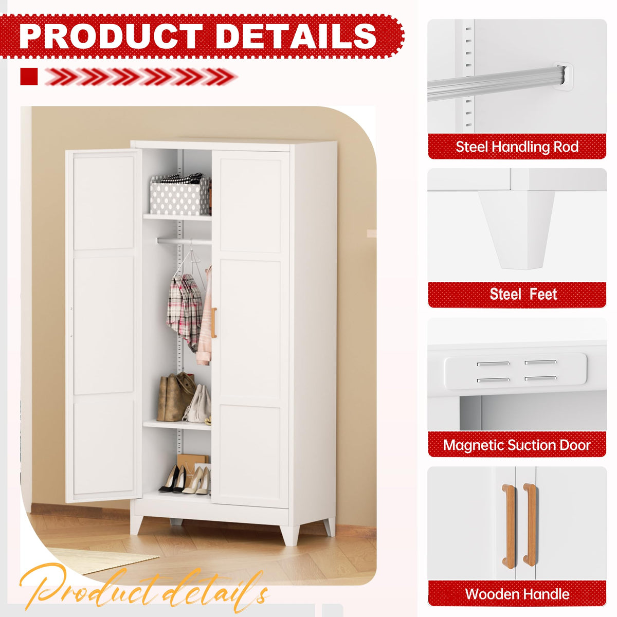 White Metal Wardrobe Cabinet