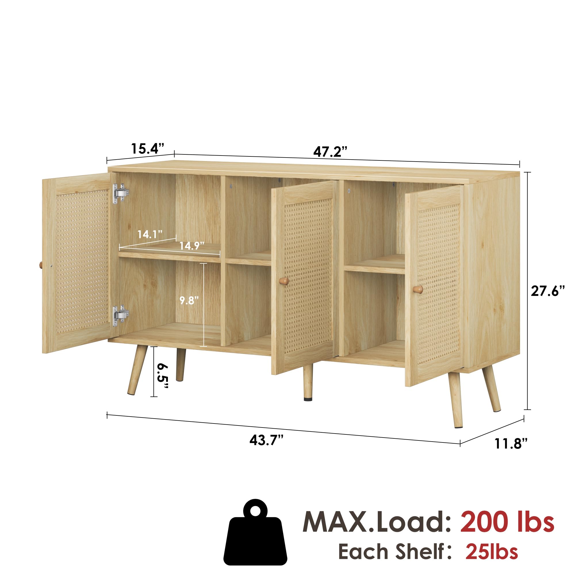 IDEALHOUSE Living Room Table Sets of 2, Includes 47" Rattan TV Stand Storage Cabinet for 55" TV, Farmhouse Coffee Table with Storage Shelf for Bedroom