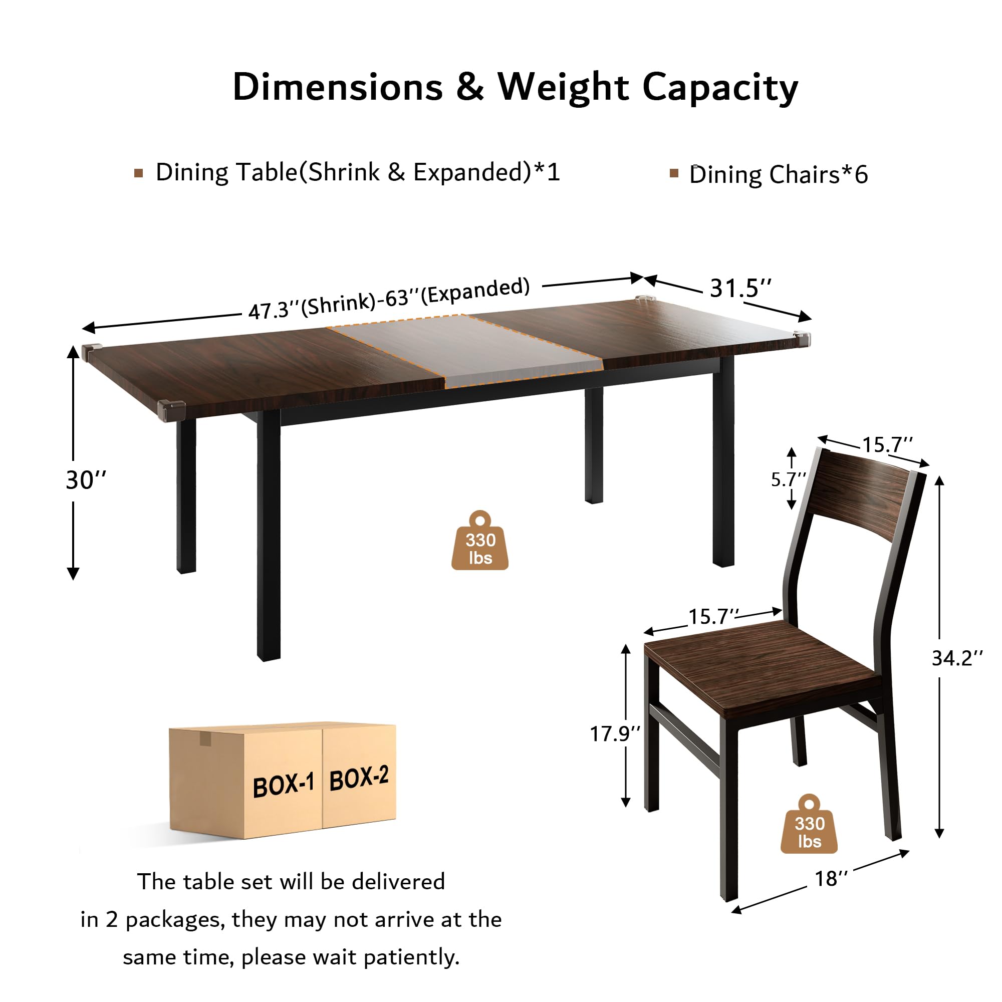 Extendable Dining Table Set with 6 Chairs