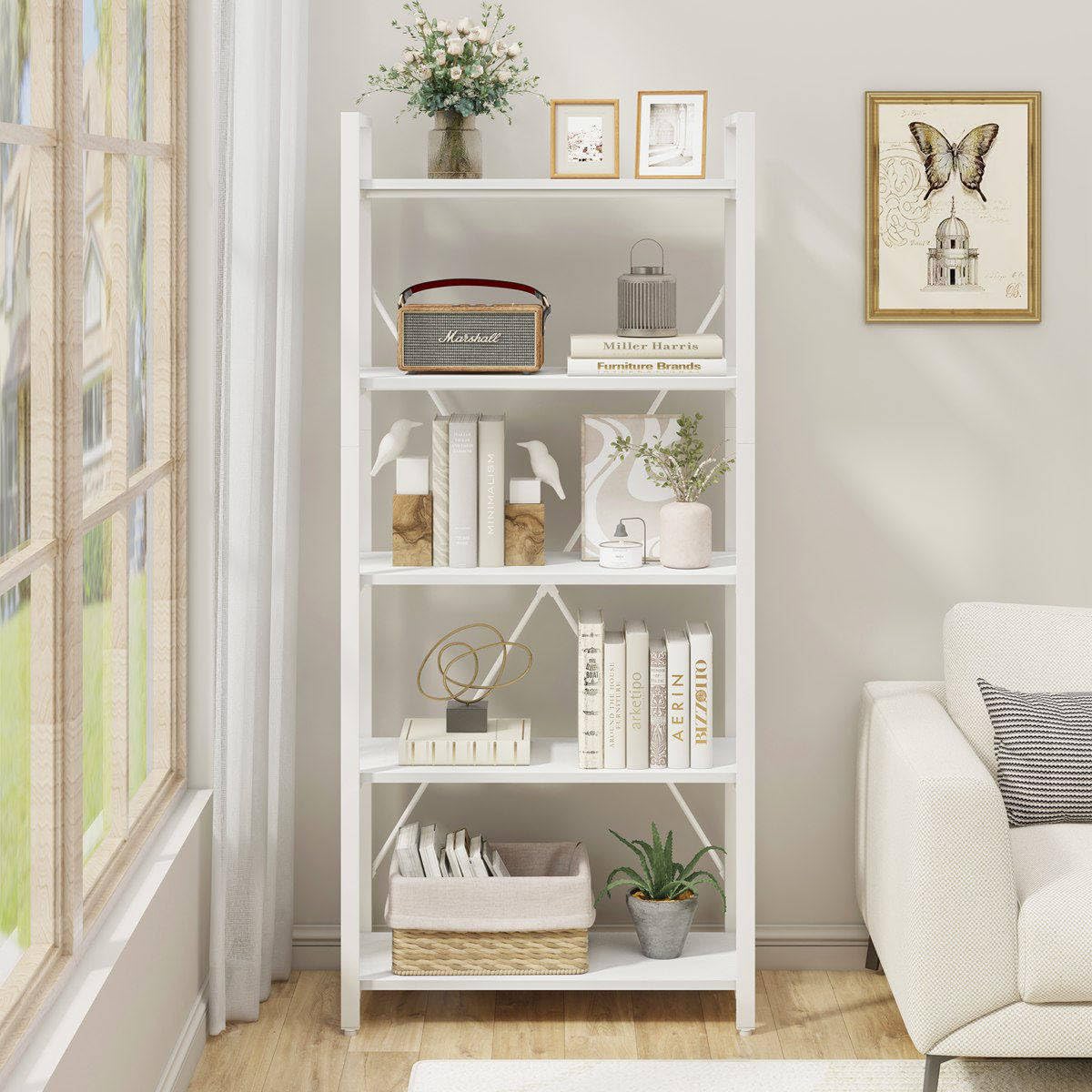 5-Tier White Oak Bookshelf