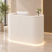 47" Modern Reception Desk with LED Lights, Power Outlet & Storage Cabinet