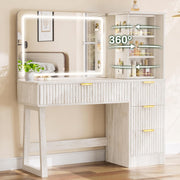 47" Makeup Vanity Desk with LED light and mirror, Retro white vanity table
