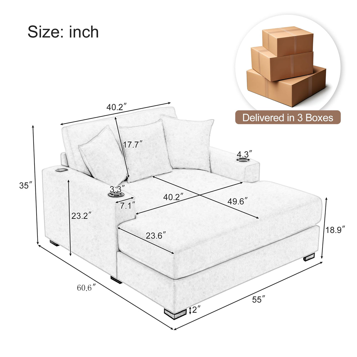 Linen Chaise Lounge with Charging