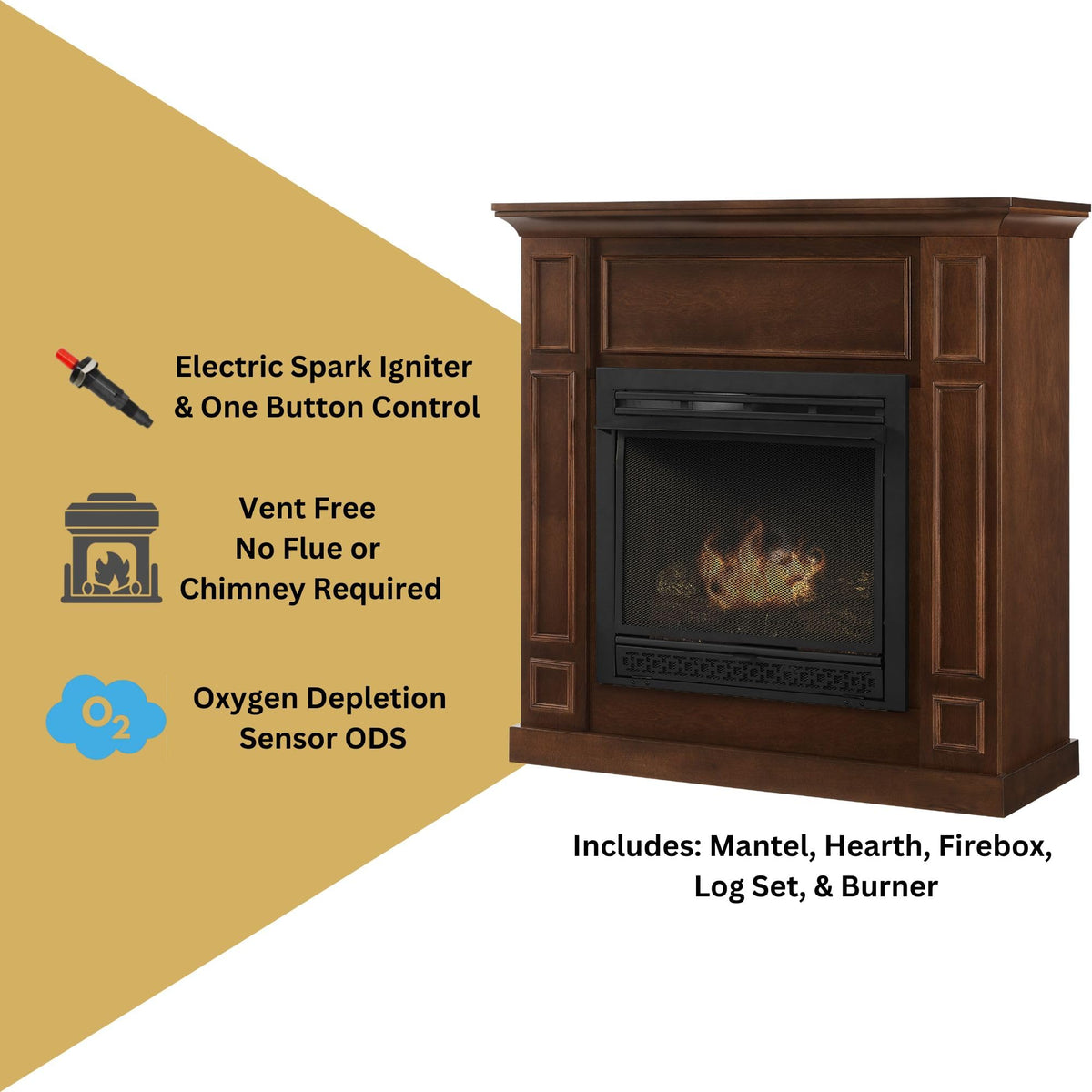 Comfort Glow Dual Fuel Walnut Vent Free Gas Fireplace, 26,000 BTU GFD3810T