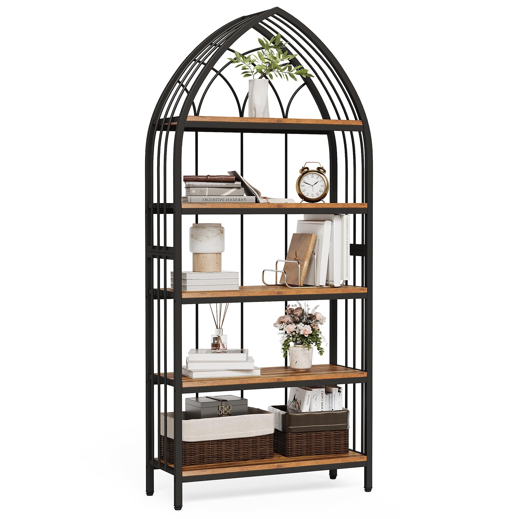 LITTLE TREE 74.8" Tall Bookshelf, 5-Tier Heavy Duty Metal Rack, Large Load-Bearing Capacity, Versatile Shelf for Living Room, Kitchen, Bedroom, Bathroom, Study