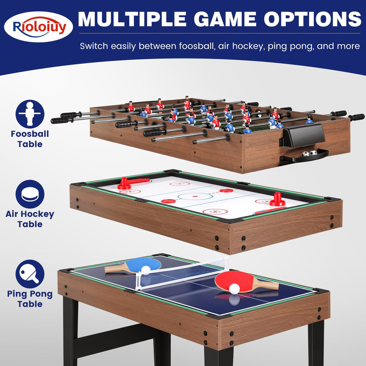 12-in-1 Game Table - 48" Combo Game Table, Ping Pong Table, Foosball Table, Air Hockey Table, Pool Table - Sports Arcade Games with Accessories - Ideal for Game Rooms and Family Game Nights!