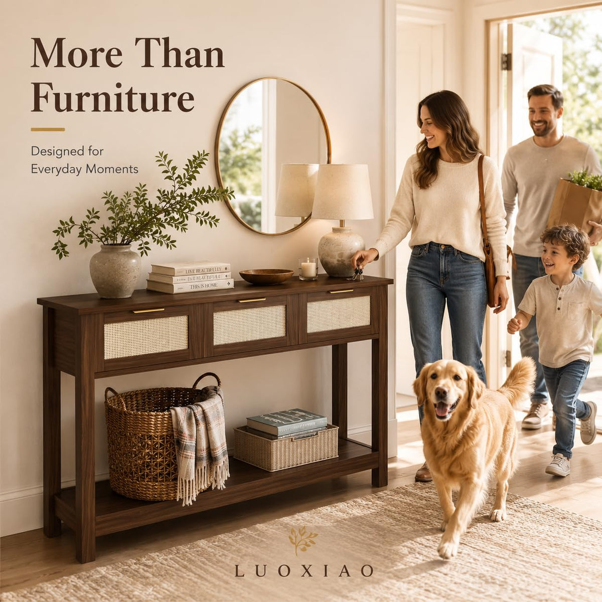 Rattan Drawer Console Table
