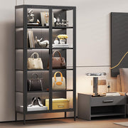 5-Tier Glass Display Cabinet with LED Sensor Lights & Adjustable Shelves