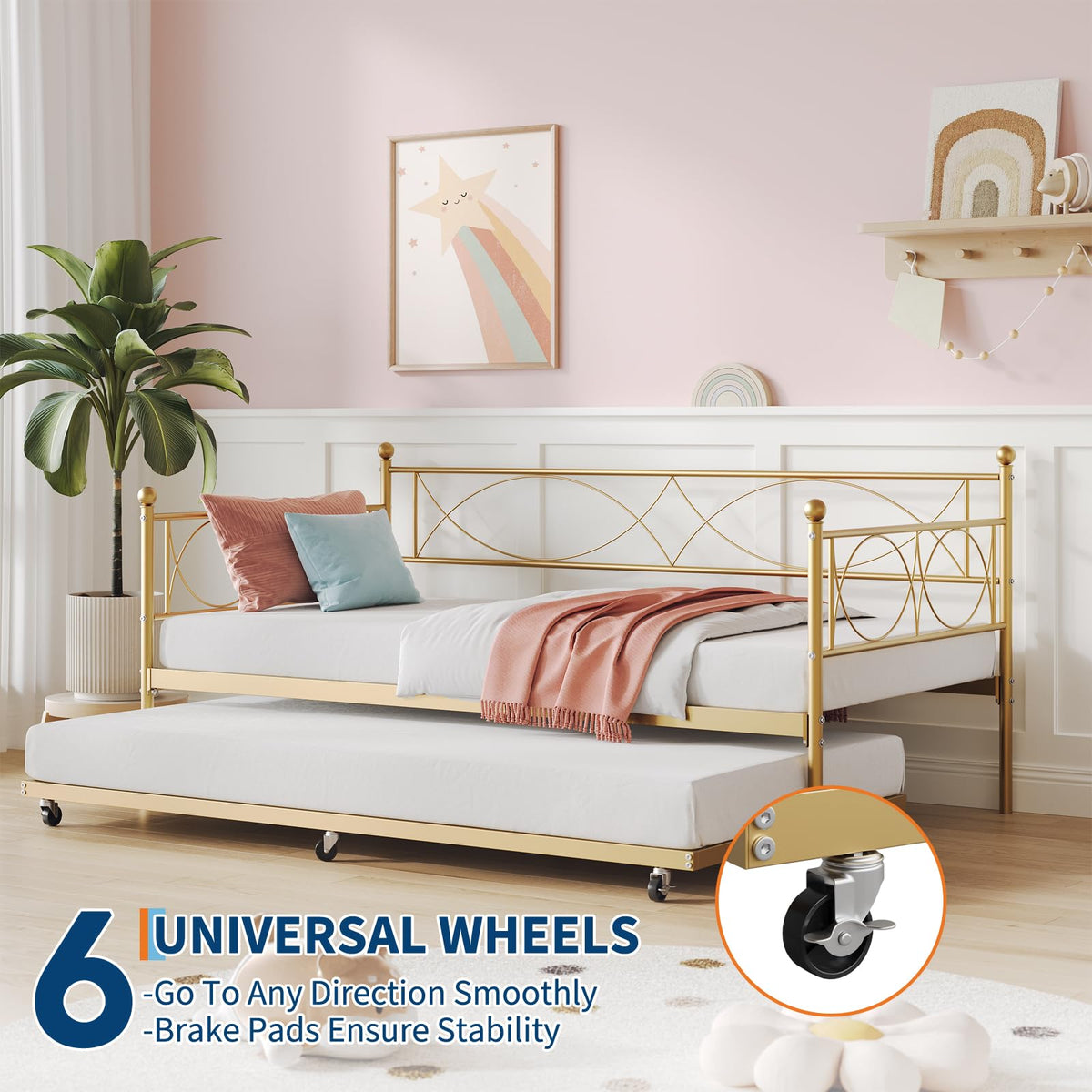 IDEALHOUSE Metal Twin daybed with Trundle with Steel Slat Support