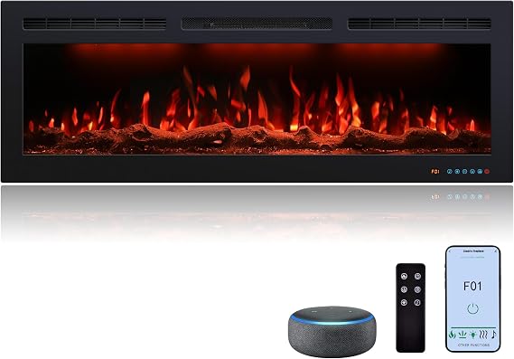 Recessed & Wall Mount Electric Fireplace with Multicolor Flame