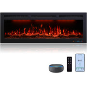50 inch Electric Fireplace Heater, Smart Control via Alexa & App, Recessed and Wall Mounted Fireplace Insert w/Multicolor Realistic Flame Effects,Crackling Sound and Logs& Crystals, 1500W, Black