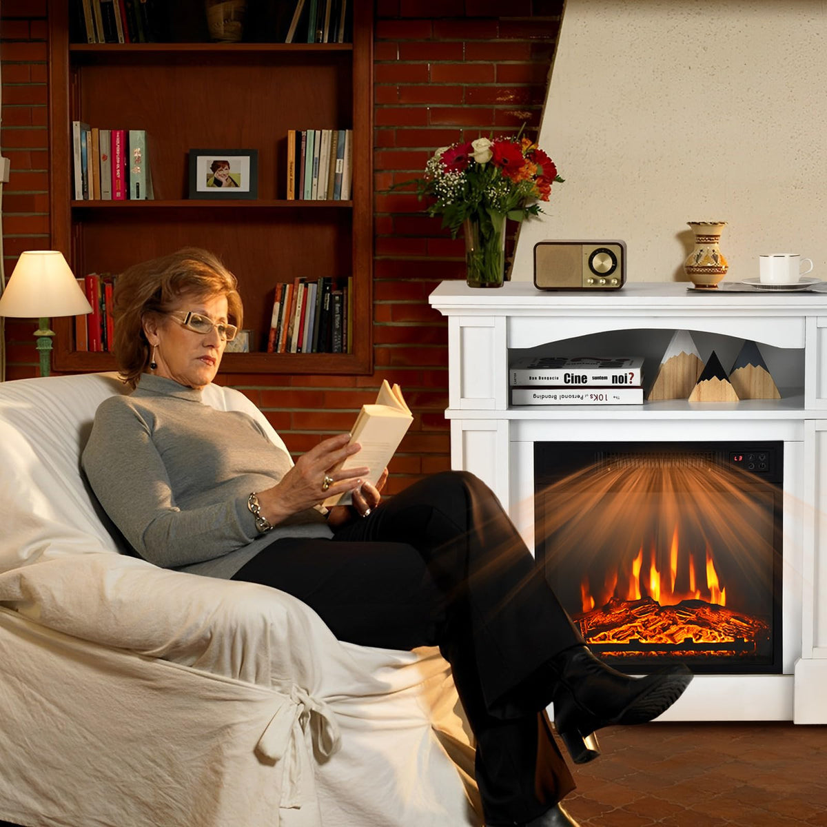Electric Fireplace with Mantel