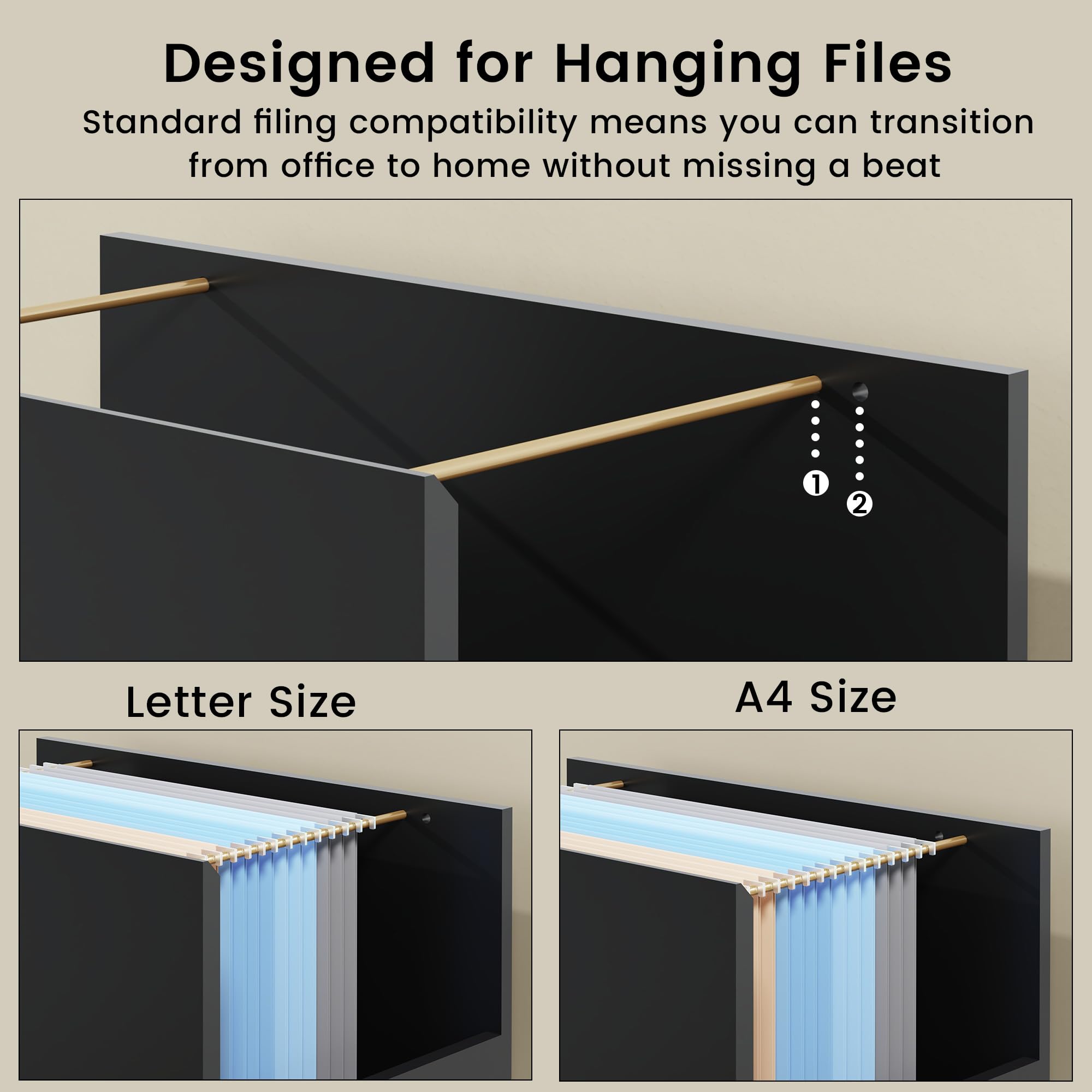 3-Drawer File Cabinet with Side Cabinet & Adjustable Shelf