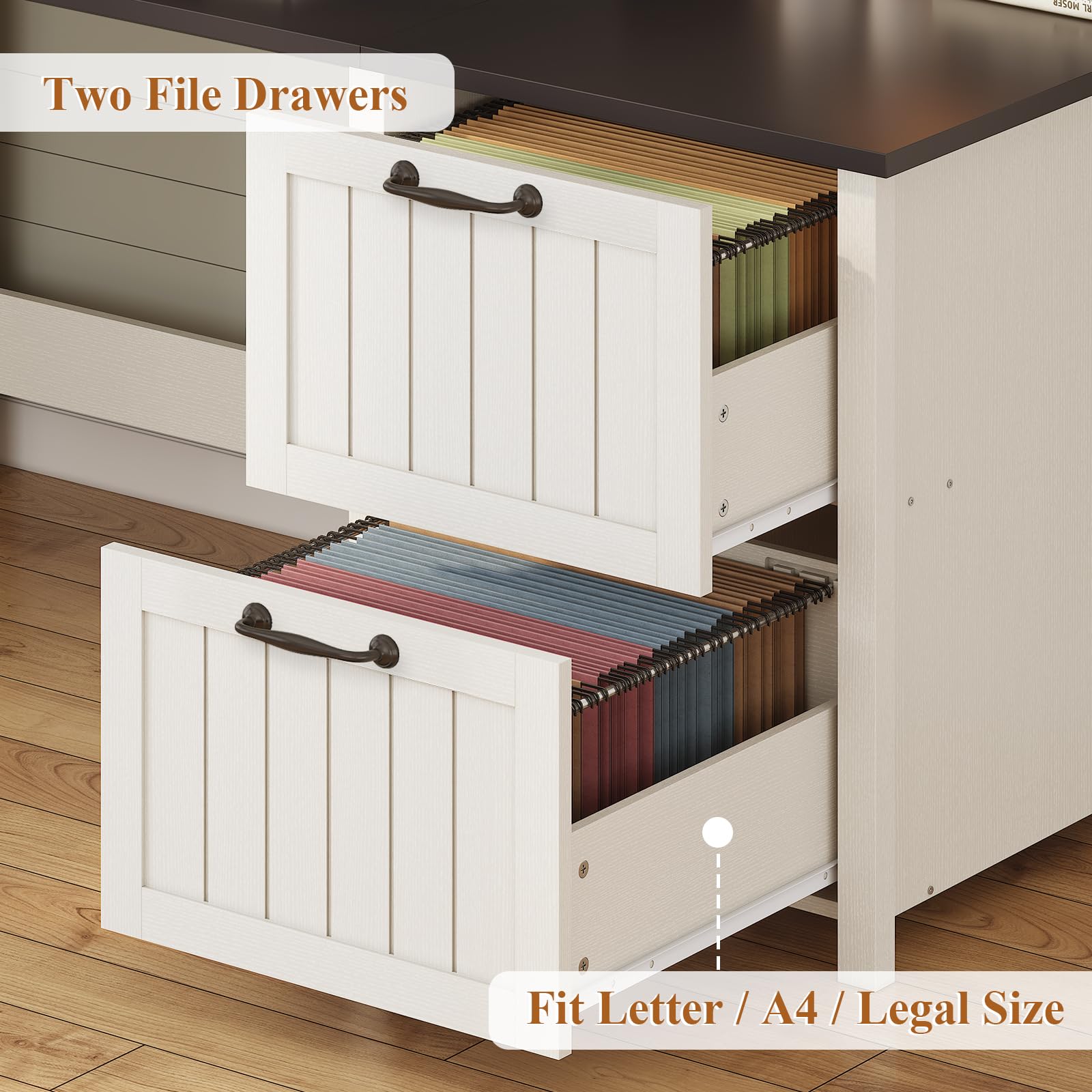 SEDETA Farmhouse 63" Executive Desk, Home Office Desk with File Drawer and Monitor Stand, Computer Desk with Drawers and Storage Cabinet, Wood Desk for Work Study Writing, White