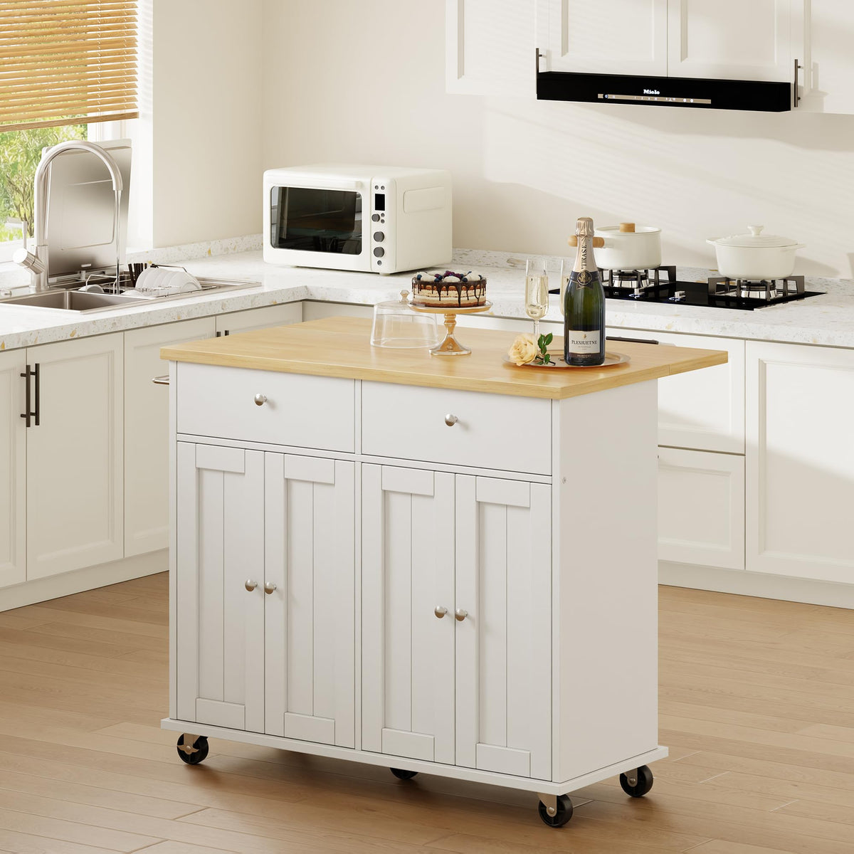 Shintenchi Kitchen Island w/Dropleaf Rolling Kitchen Table w/Seating