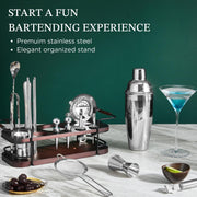 KITESSENSU Cocktail Shaker Set Bartender Kit with Stand | Complete 24-Piece Bar Set Cocktail Kit with All Bar Accessories: Martini Shaker, Jigger, Muddler | Drink Mixer Set for Home Bar Cocktails