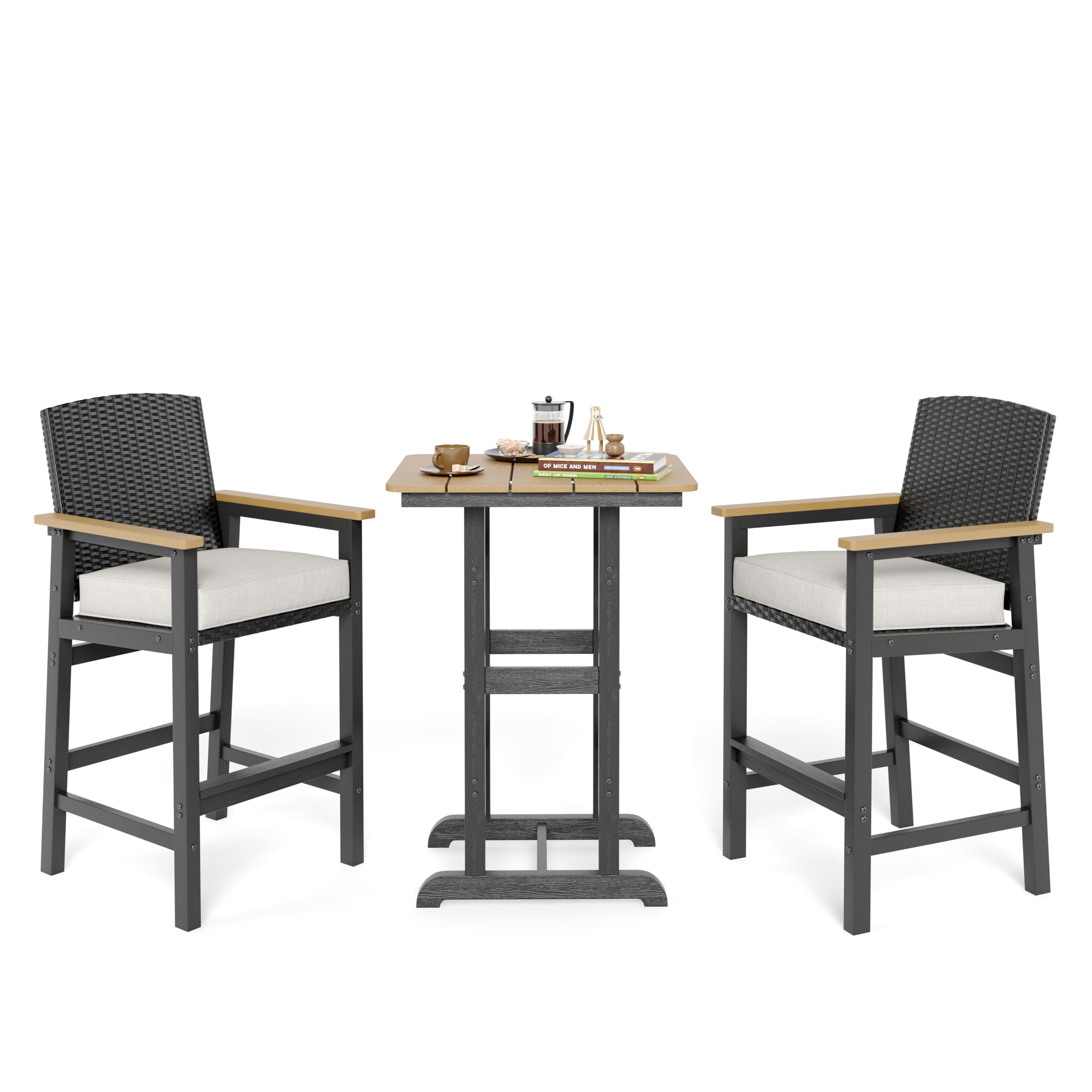 3-Piece Outdoor Patio Bar Set with Table & 2 Bar Stools
