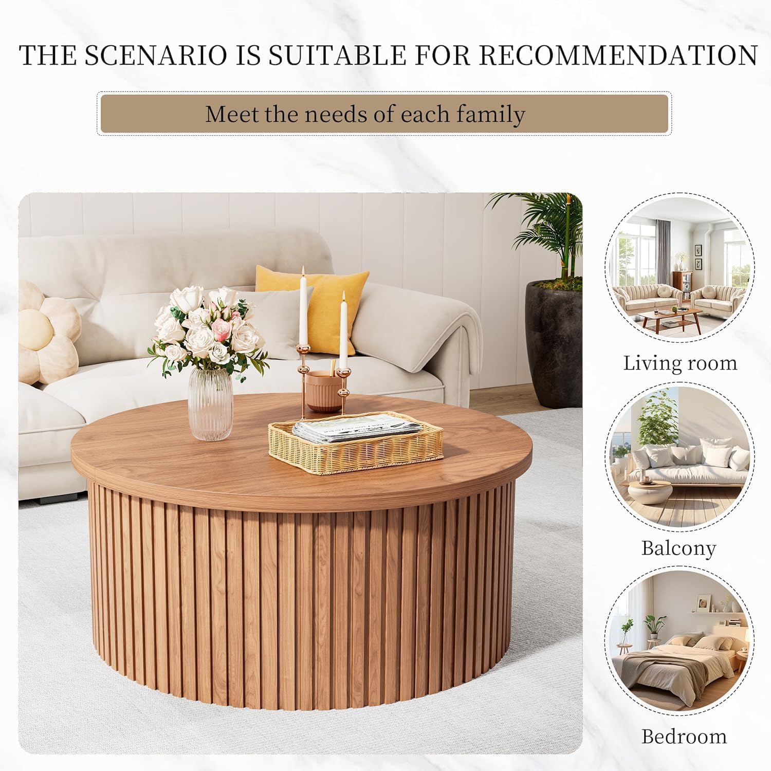 Round Lift Top Coffee Table with Storage