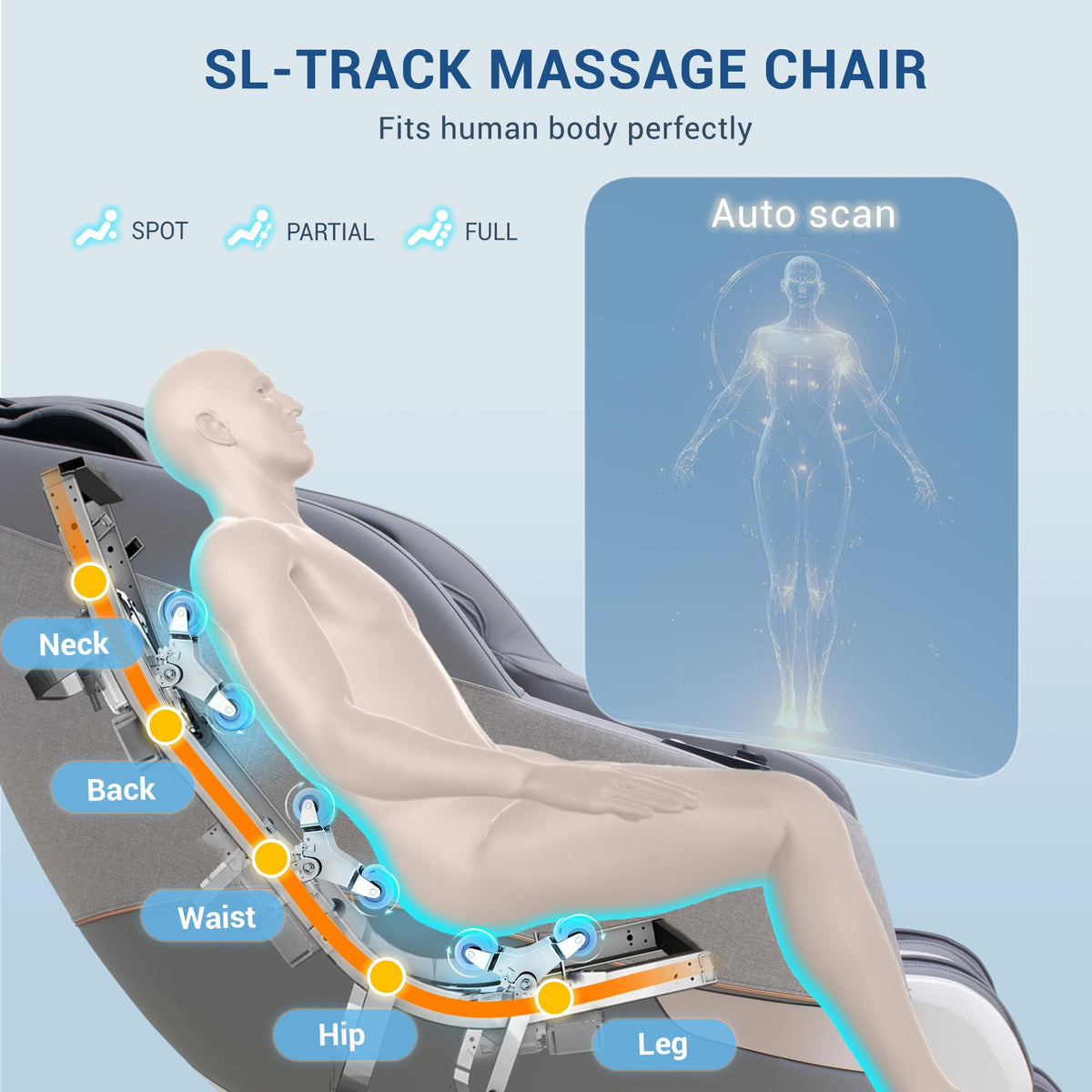 MYNTA Massage Chair Full Body, 170° Flexible SL Track Shiatsu Massage Chairs with Zero Gravity, Bluetooth Speaker, Airbags & Heating, MC1650(Grey)