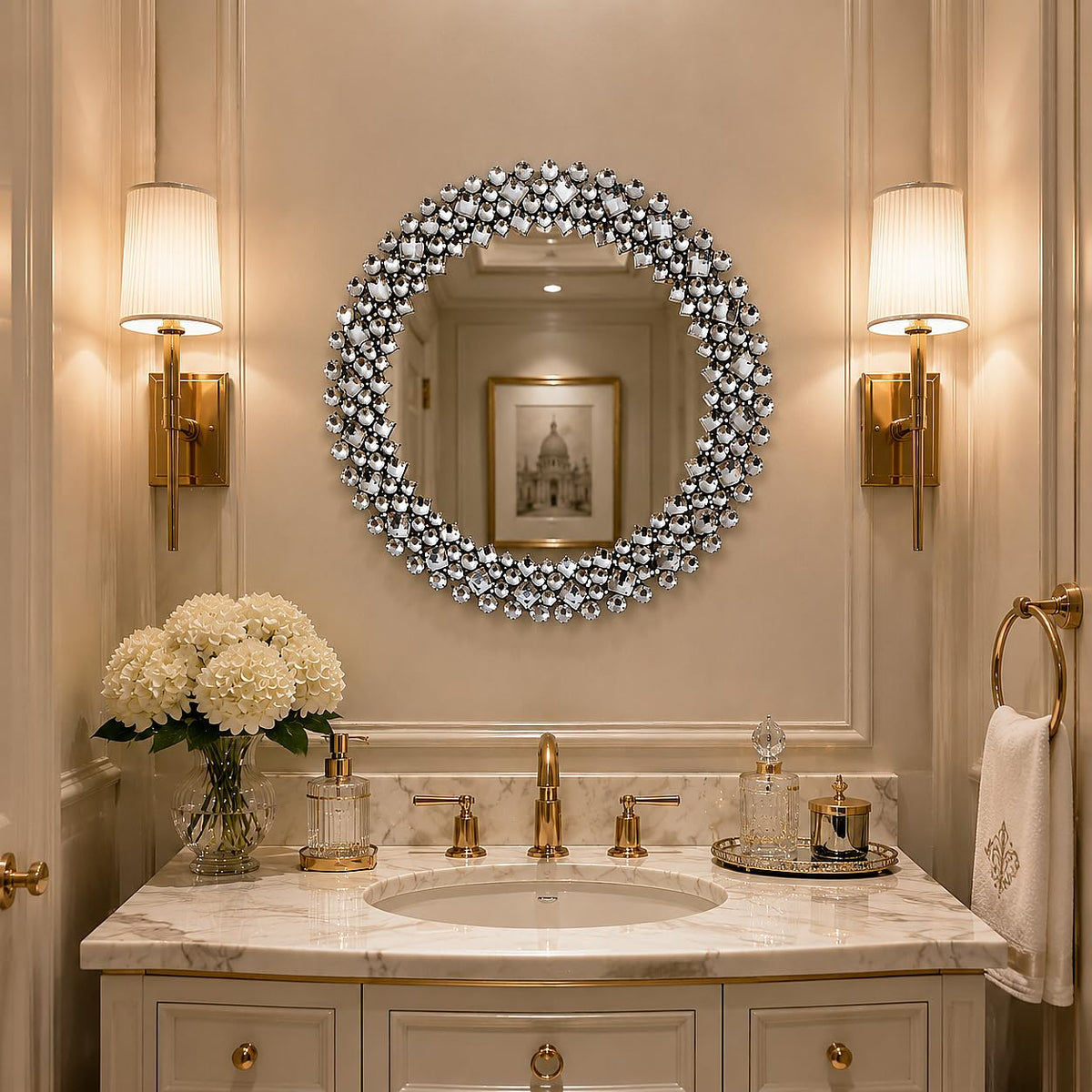 Round Crystal Wall Mirror