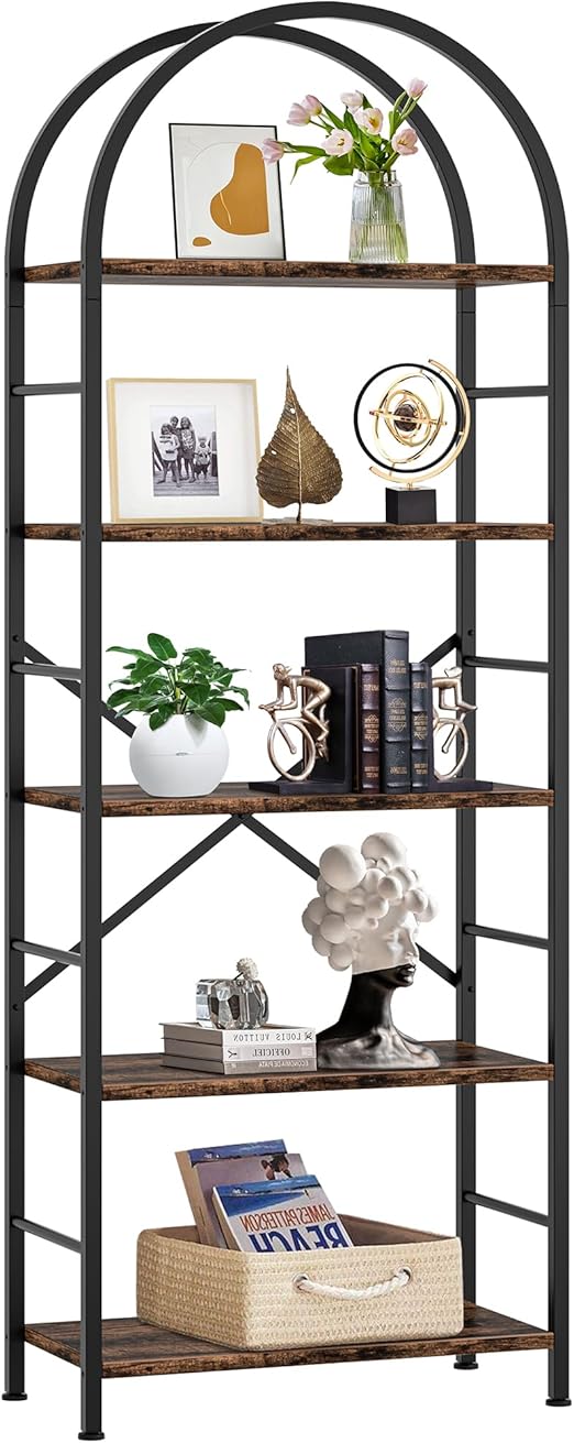 5-Tier Arched Bookshelf with Metal Frame