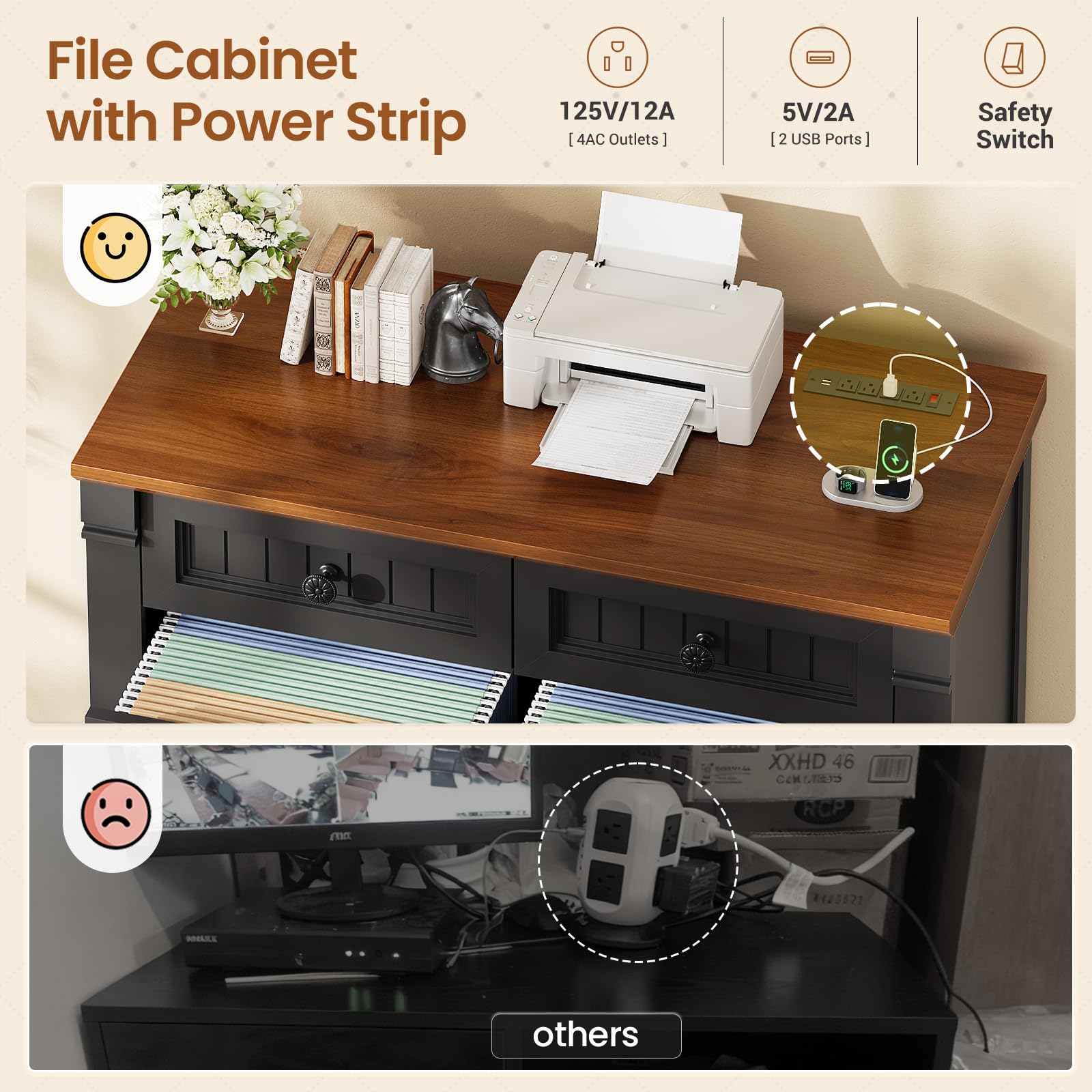 4-Drawer Filing Cabinet with Power Outlets