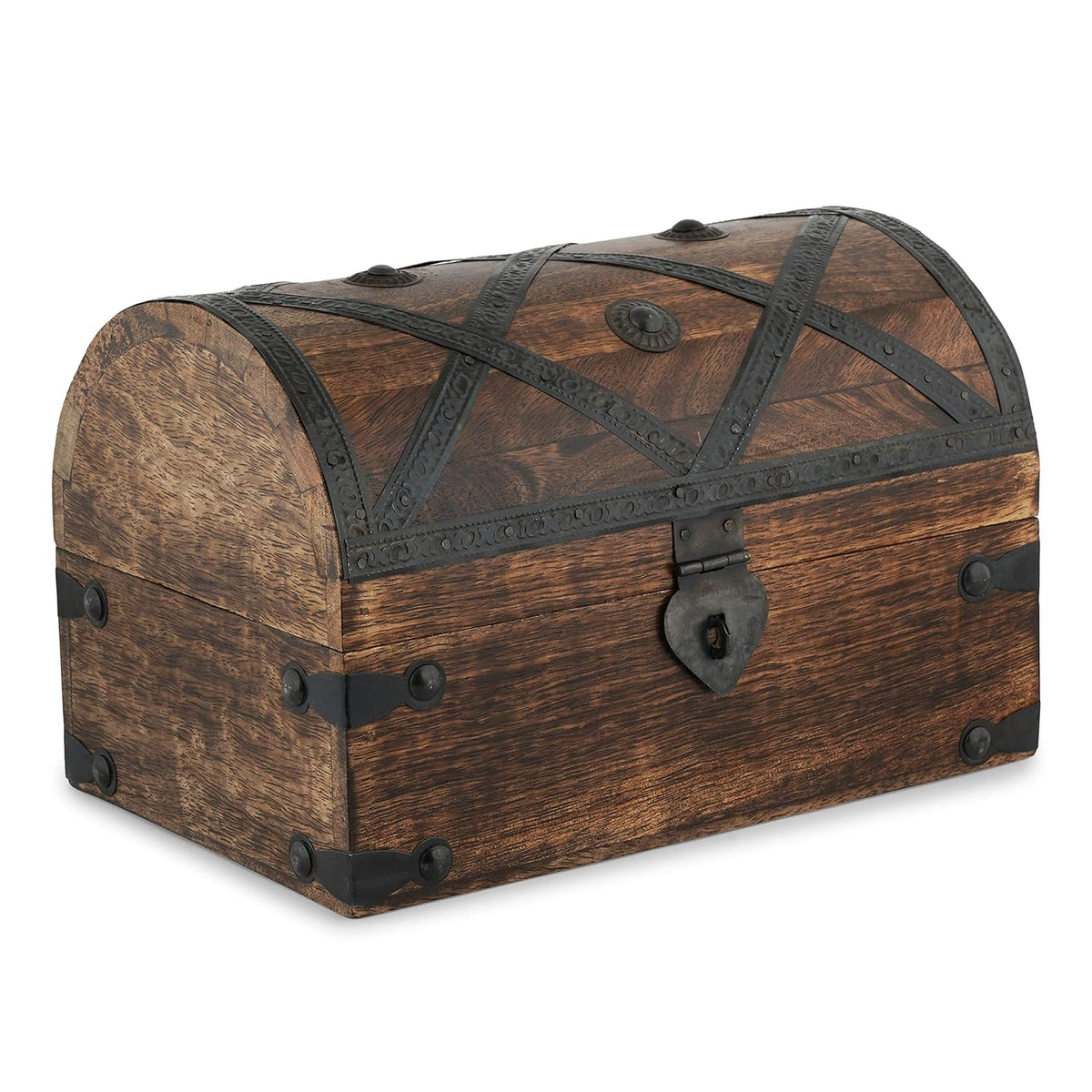 Ajuny Wooden Treasure Chest Pirate Keepsake Jewelry Box - 9x6x6 Inch