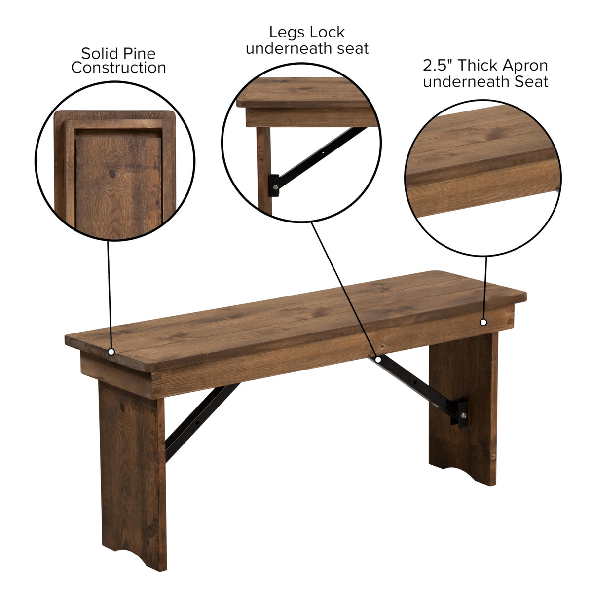 Rustic Pine Folding Dining Bench