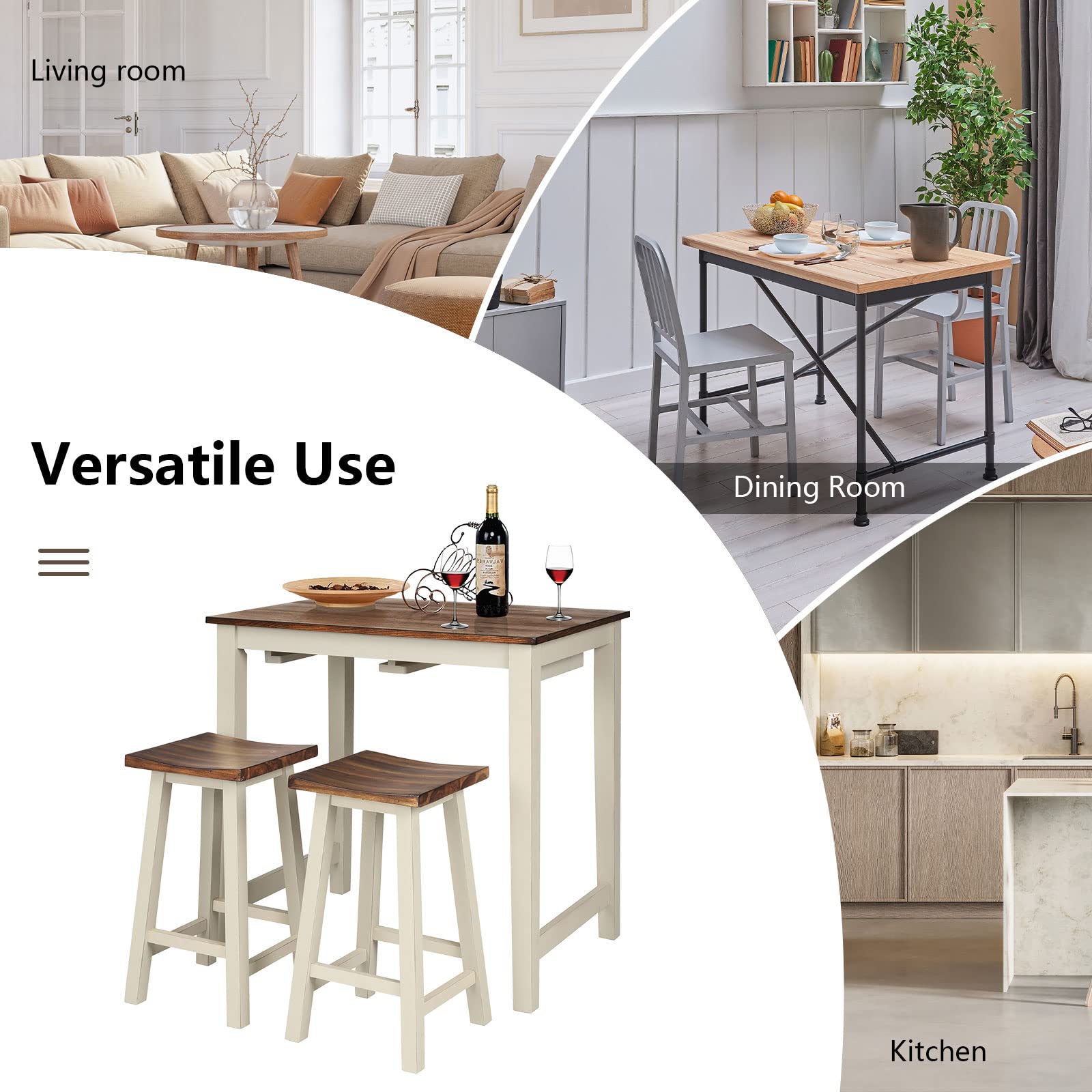 3-Piece Counter Height Dining Set with Saddle Stools