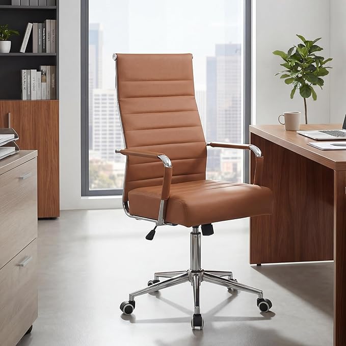 Ergonomic Ribbed Office Chair with High Back & Adjustable Height