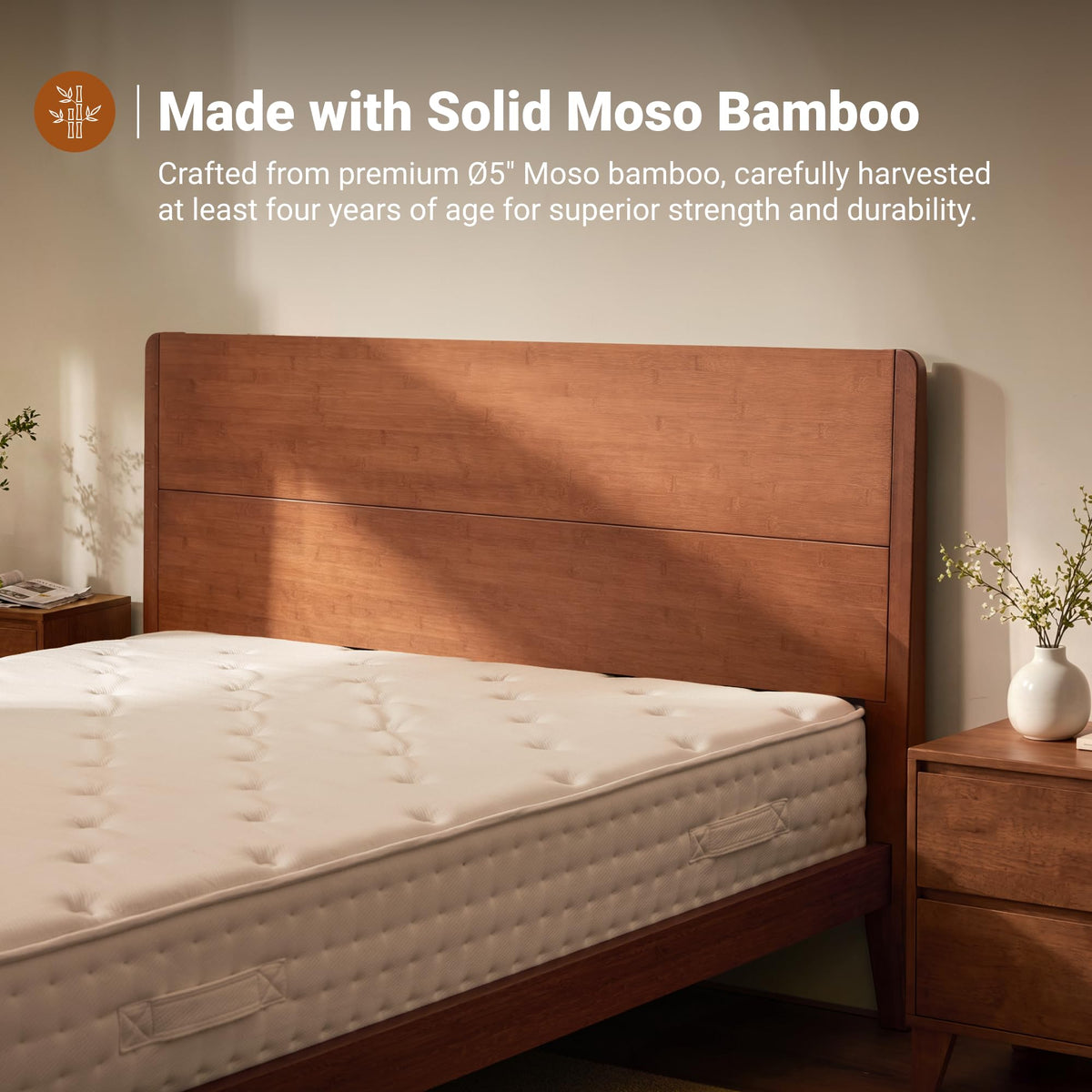 Oltrenest Bamboo Japanese Joinery Bed Frame with Headboard