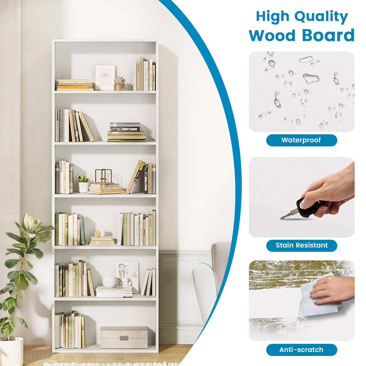 White 6-Tier Bookshelf