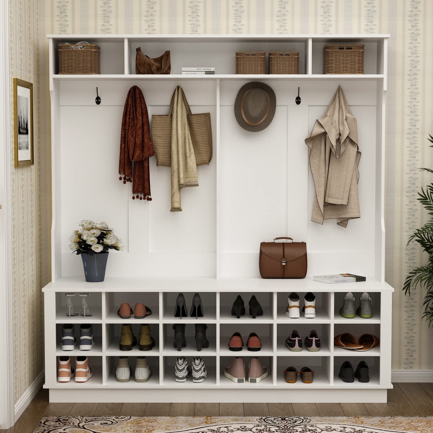 3-in-1 Hall Tree with Shoe Bench & Coat Rack