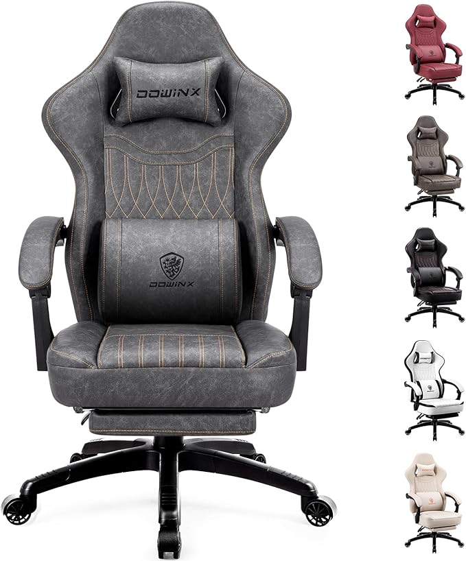 Gaming Chair with Footrest & Massage Lumbar Support