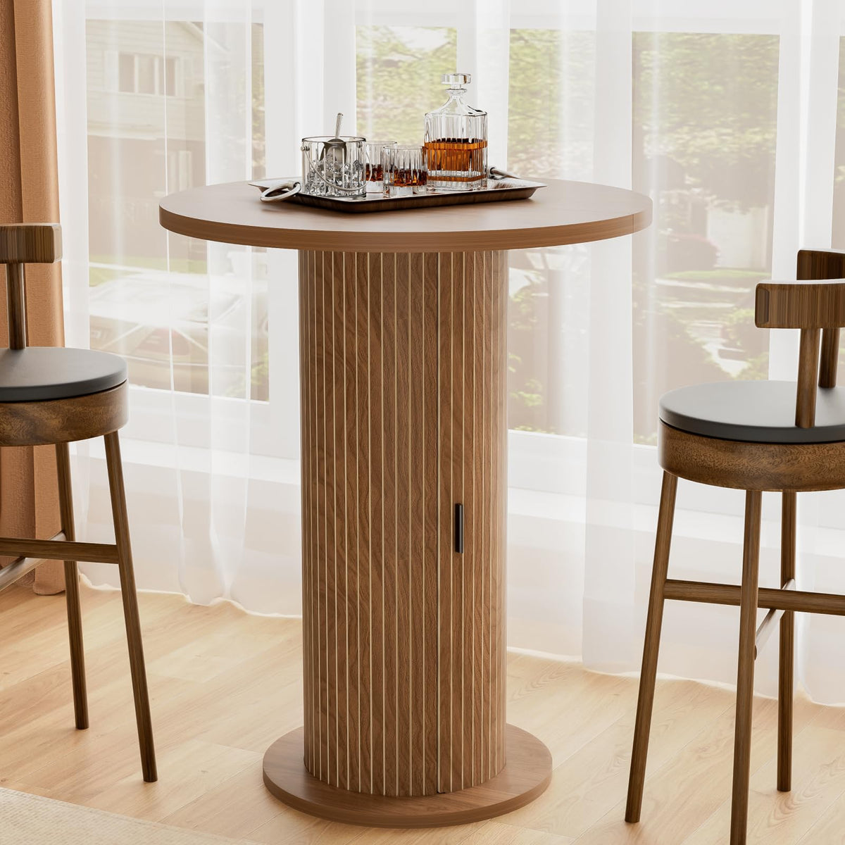 Round Bar Table with Sliding Door Storage