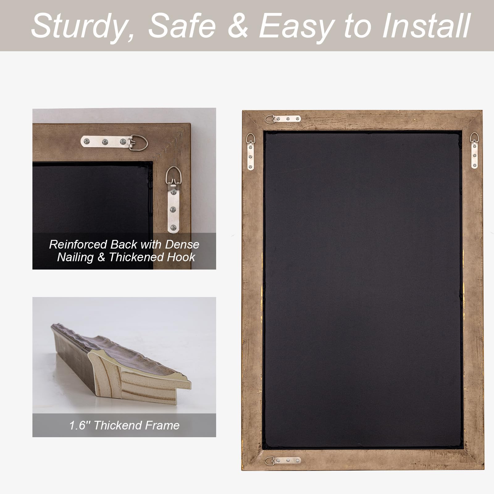 47"x24" Vintage Wood Framed Wall Mirror