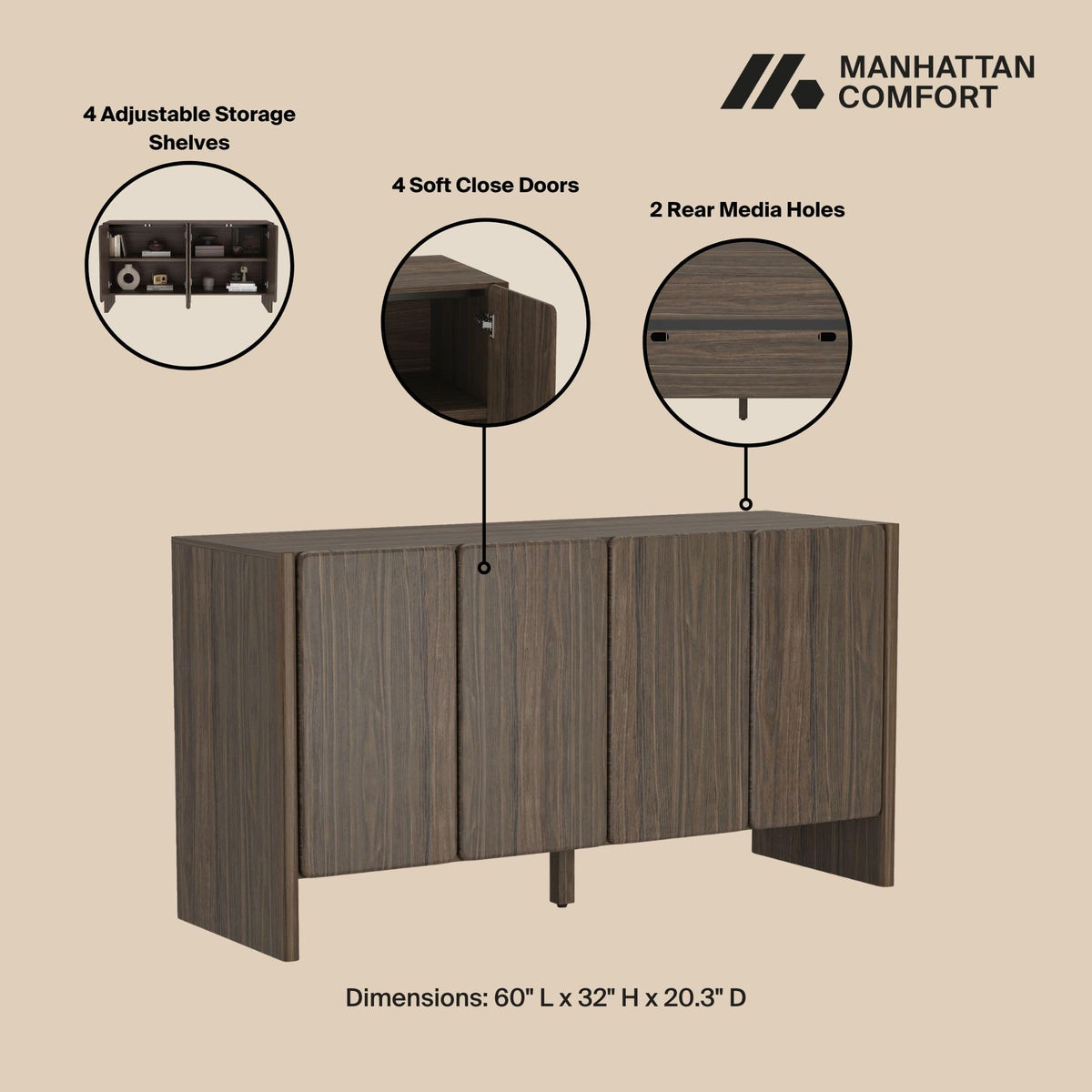 Walnut Brown Sideboard Cabinet