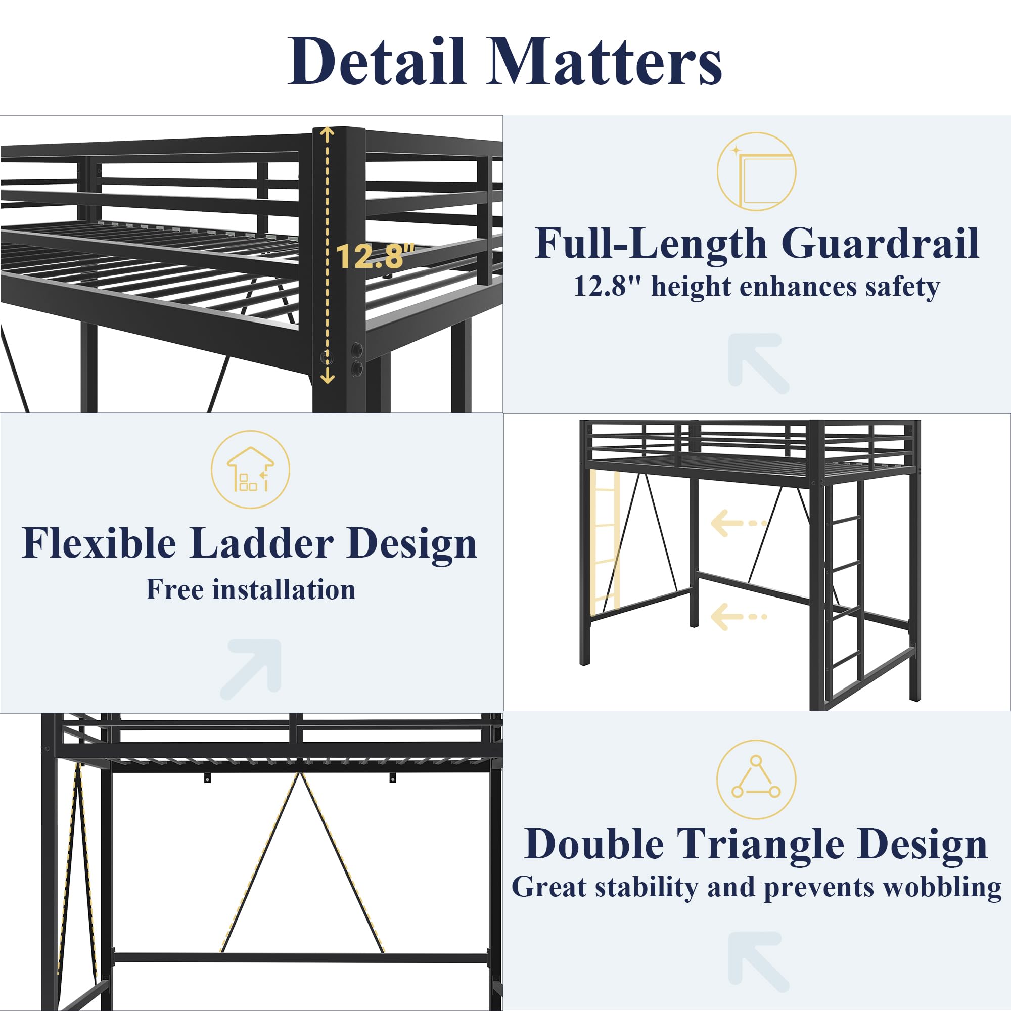 Twin Metal Loft Bed with Guardrail