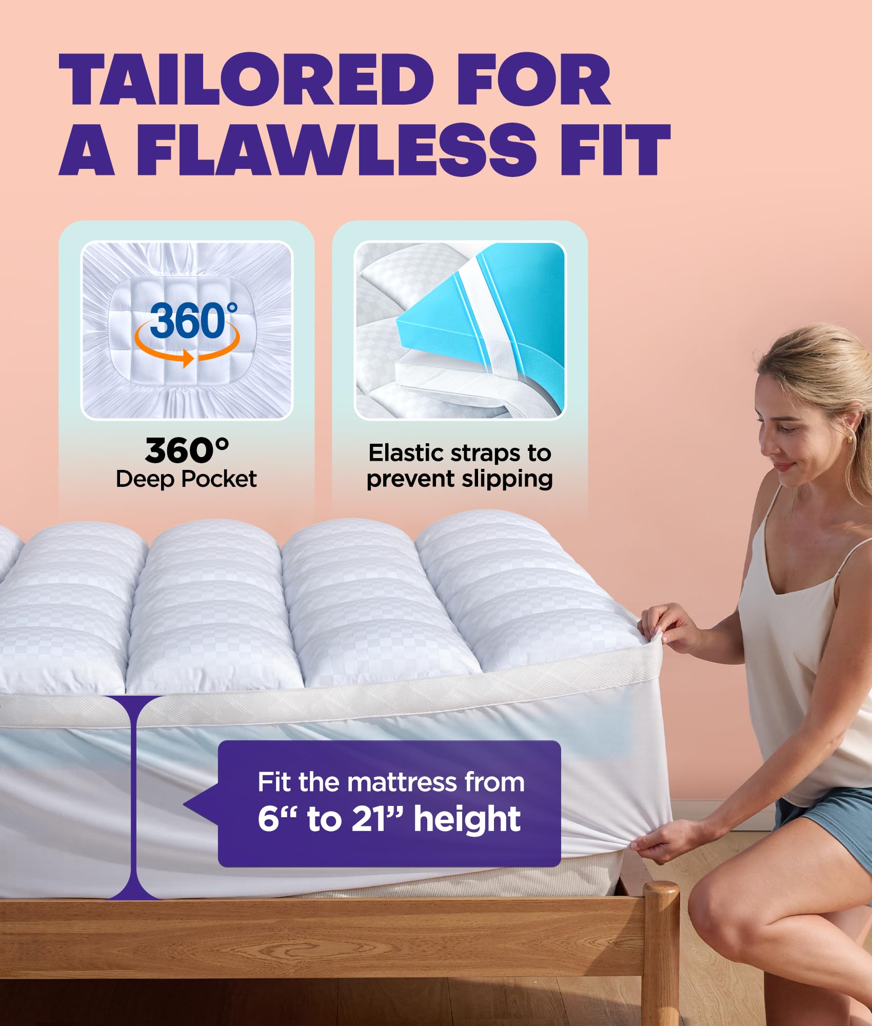 Dual Layer 4 Inch Memory Foam Mattress Topper for Pressure Relief with 4X Support, 2" Fluffy Pillow Top Queen Mattress Topper 50% Viscose Made from Bamboo Plus 2" Cooling Gel Memory Foam Mattress Pad