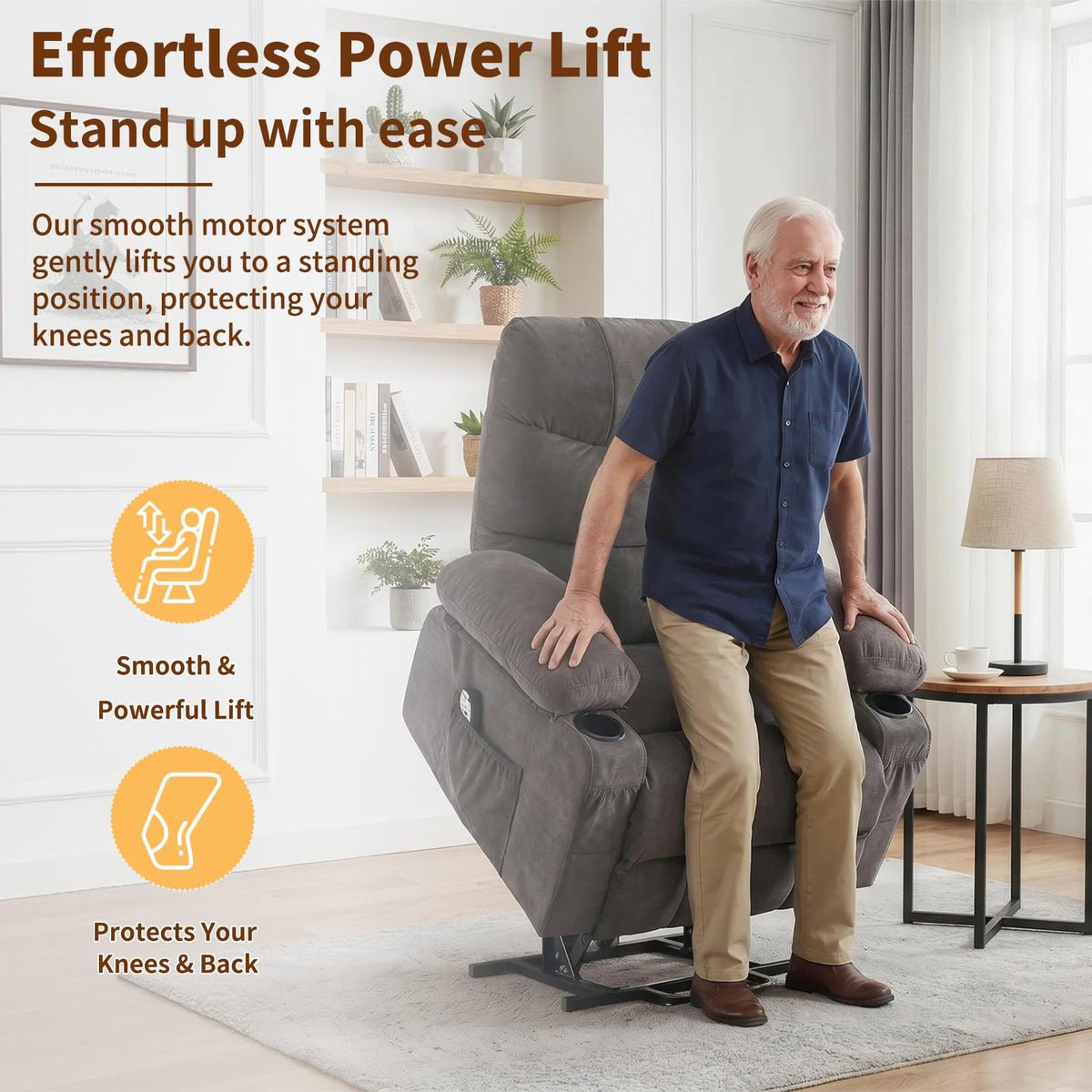 PoteSoar Power Lift Recliner Chair for Elderly with Massage and Heat, Comfortable Electric Power Reclining Chair with Side Pockets,2 Cup Holders and USB Charging Port for Living Room