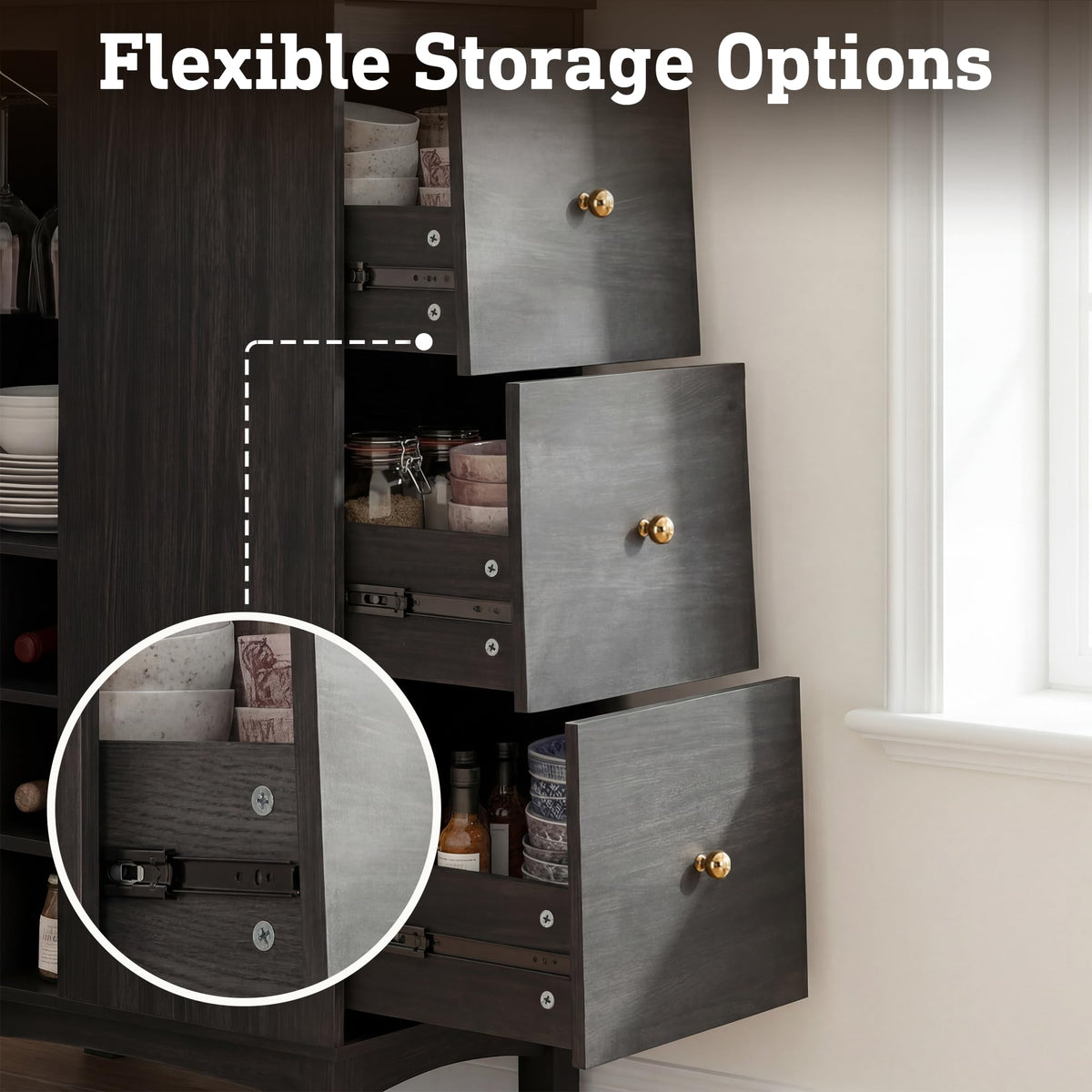 L-Shaped Bar Cabinet with Charging Station