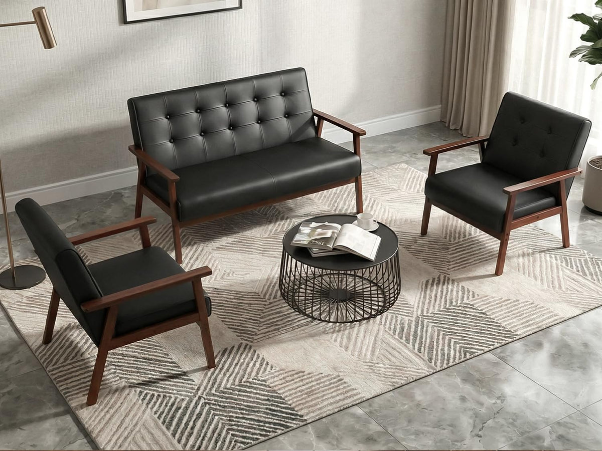JIASTING Wooden Loveseat Sofa and Accent Chair Set of 2, Office