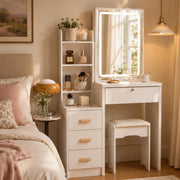 Compact LED Makeup Vanity with Stool
