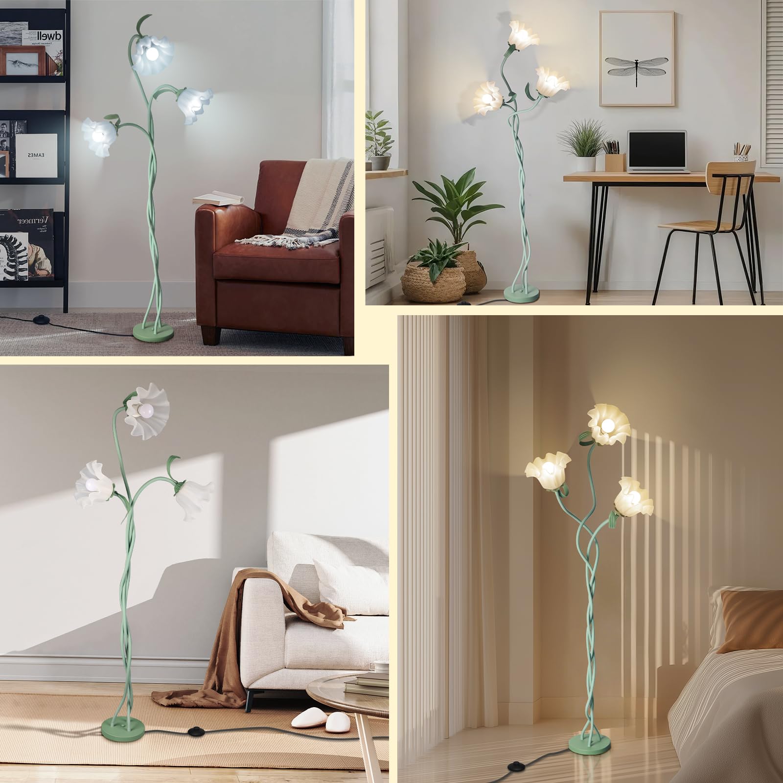 Gooseneck Floor Lamp with 3 Flower Shades