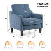 VINGLI Mid Century Modern Accent Chair,Navy Blue Chenille Chairs for Living Room Upholstered Armchair with Scooped Arms for Bedroom,Apartment,Studio,Office,Waiting Room
