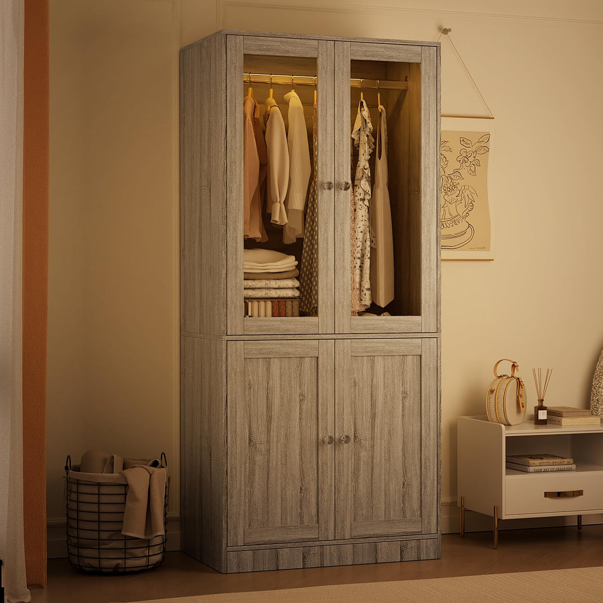 Glass Door Wardrobe with LED Lighting