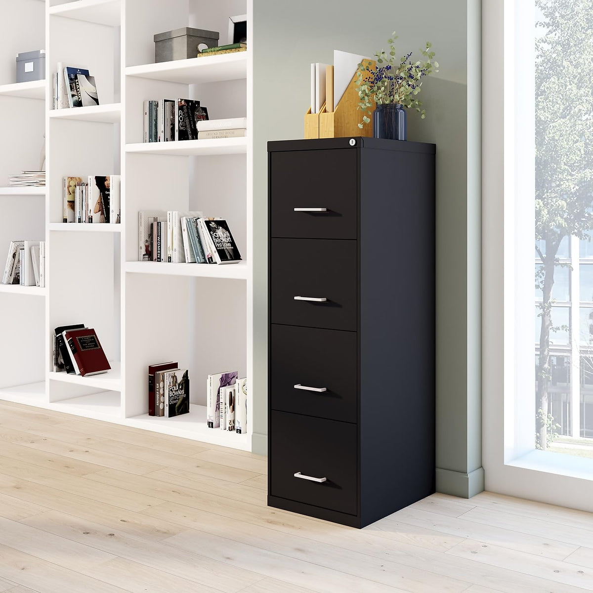 Staples 4-Drawer Vertical File Cabinet, Letter/Legal, Lockable, Black